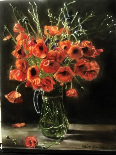 Orange- Poppies - in -glass -vase -
Original- pastel -11 x 14 $300